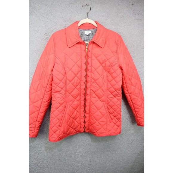 Crown & Ivy Lightweight Quilted Barn Coat-Medium-Scalloped Edges-Orange-Zip - Picture 1 of 11